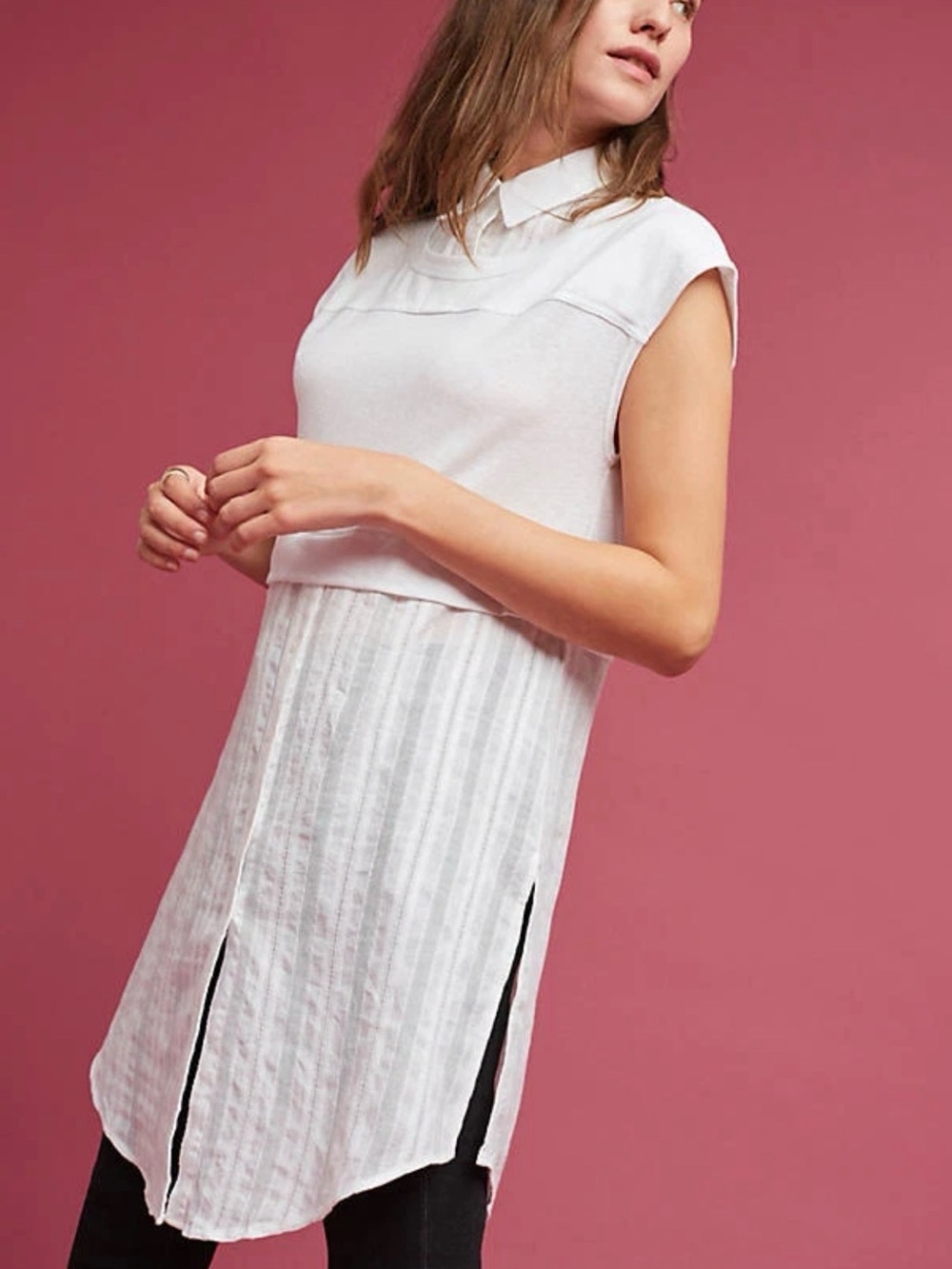 Anthropologie Postmark White Dress Londra Layered Collared Midi Tunic